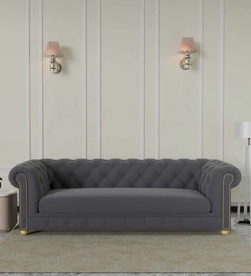  Derby Velvet 3 Seater Sofa In Carbon Grey Colour
