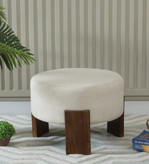  Vista Boucle Fabric Foot Stool In White Color 