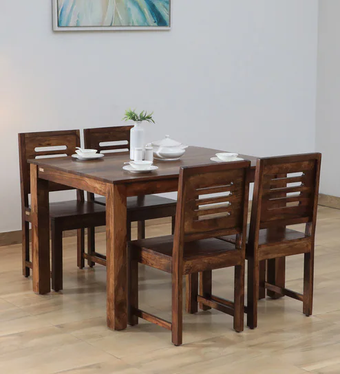  Marin Sheesham Wood 4 Seater Dining Set in Scratch Resistant Provincial Teak Finish 
